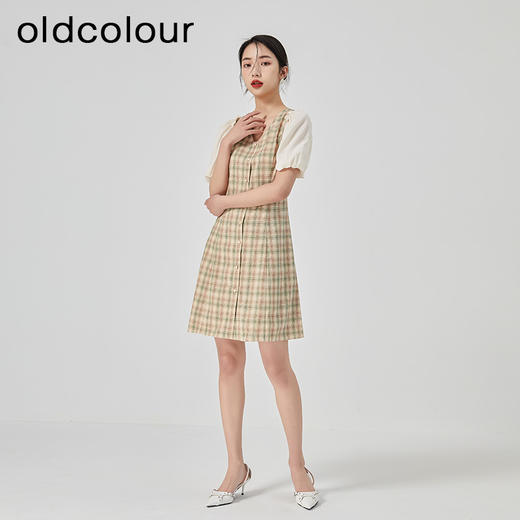 oldcolour2023夏季新款气质小清新泡泡袖V领格子连衣裙GN21101704 商品图3