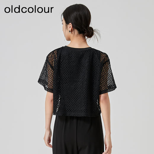 oldcolour直筒短款T恤2023夏季新款休闲网纱假两件上衣N22021274 商品图4