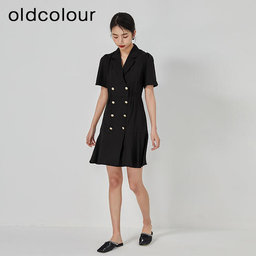oldcolour2023夏新款赫本风小黑裙收腰显瘦西装连衣裙GN21101775 商品图2
