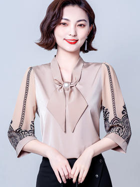 MZSMZ6032 七分袖雪纺衫女春装洋气中袖女士衬衫高级感中年妈妈宽松上衣夏季
