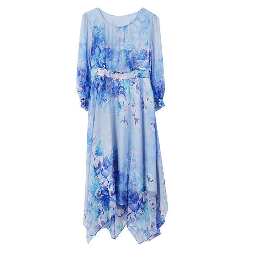 时尚气质优雅减龄中长裙法式碎花仿真丝连衣裙AHM-ss3005 商品图4