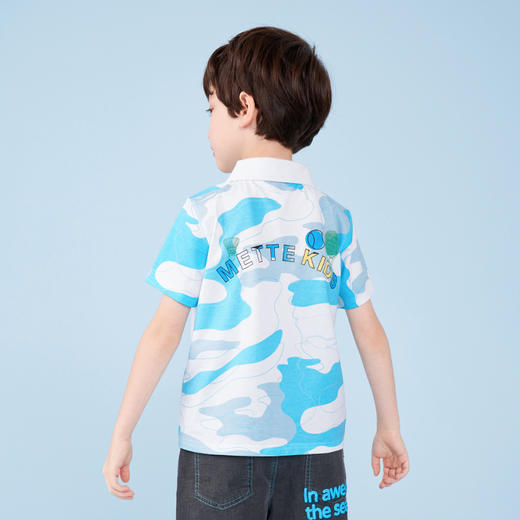 mettekids男童短袖t恤夏季蓝色迷彩上衣中大童休闲透气Polo衫童装 商品图0