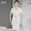 IWY/白色高端设计感连衣裙女夏V领收腰显瘦腰带美容院医美职业工服Q892 商品缩略图4