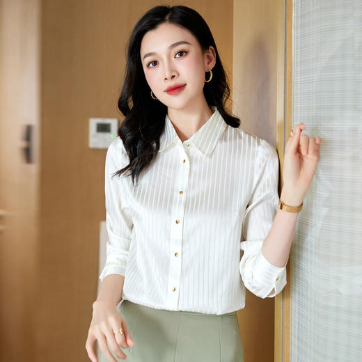 重磅真丝长袖衬衫纯色条纹KQN-67631 商品图1