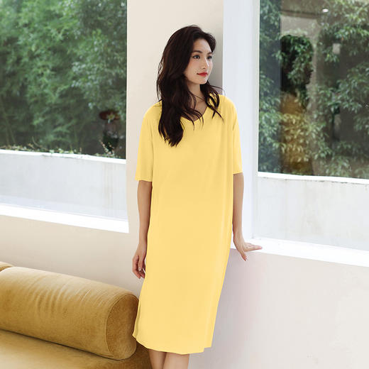 冰丝罗纹V领连衣裙开叉套头日韩连衣裙宽松大码女装短袖夏季 商品图11