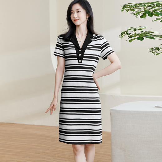 米思阳2025夏季新款通勤休闲淑女西装领连衣裙中长款针织裙子0962 商品图1