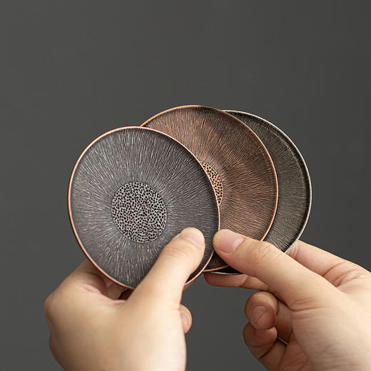 拉丝纹古铜色杯托杯托手工创意杯垫日式隔热杯垫复古功夫茶具茶杯托茶托茶垫茶道配件 商品图6