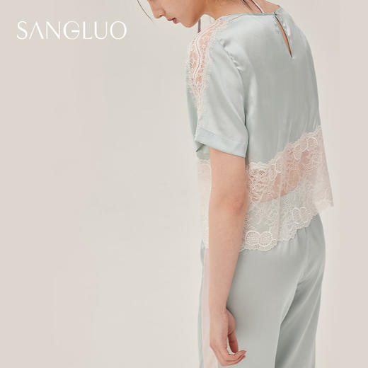 丝绸睡衣性感SLIK两件套装SANGLUO桑罗短袖长裤桑蚕丝家居服女 商品图2
