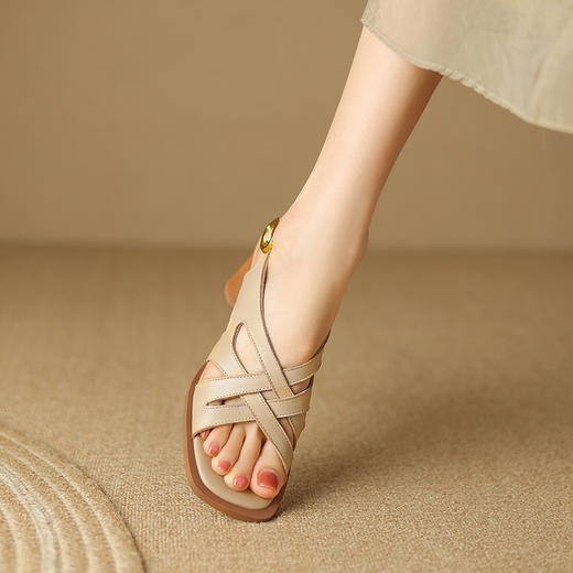 舒适简约，里外全皮纯色粗跟凉鞋DTN-A896-1 商品图8