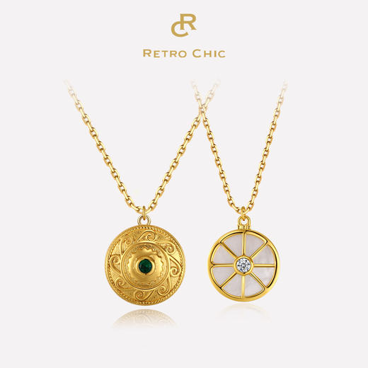 【尹正同款】Retro Chic 意大利复古时尚首饰 绿心金币叠戴项链 商品图0