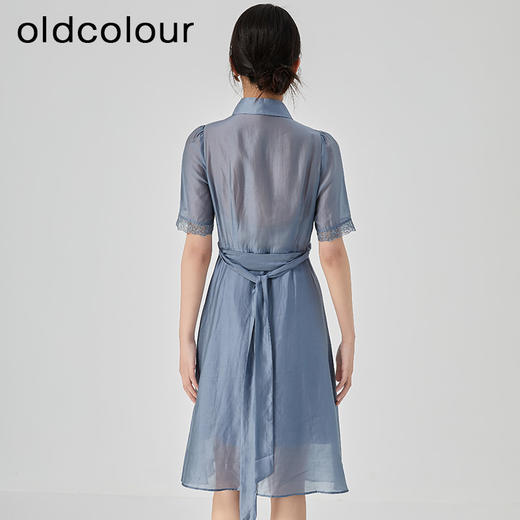 oldcolour2023夏季新款蓝色薄款高腰显瘦衬衫连衣裙女GN21101776 商品图4