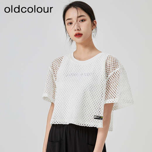 oldcolour直筒短款T恤2023夏季新款休闲网纱假两件上衣N22021274 商品图3