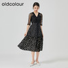 oldcolour2023夏季新款黑色V领蕾丝拼接波点连衣裙女GN21102760 商品缩略图2
