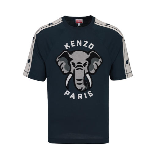 【超惠秒】KENZO 高田贤三 男士灰象针织雕花logo深蓝色百搭短袖T恤 11231 商品图0