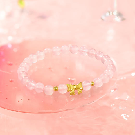 周六福黄金小蝴蝶结手链女足金芙蓉石甜美少女手串送女友礼物 商品图2