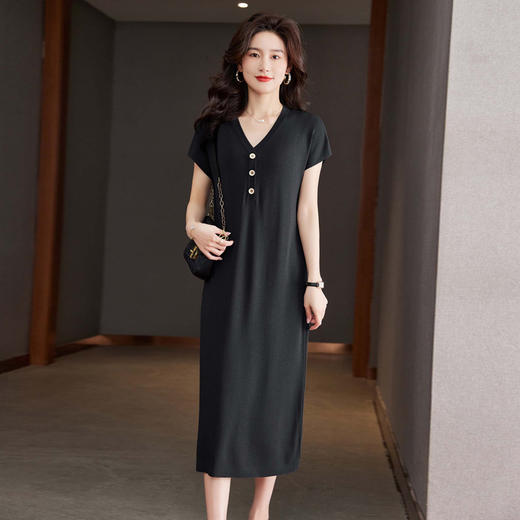 夏季新款，短袖针织连衣裙女宽松V领气质减龄遮肚休闲长裙子CC-16-6701 商品图2