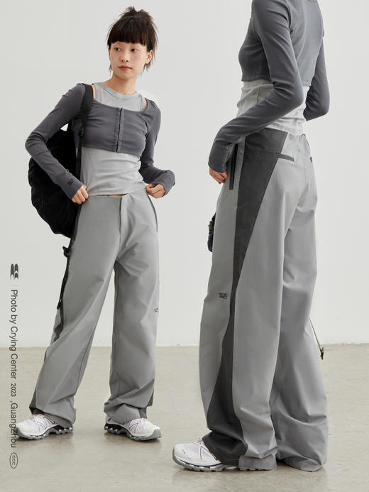 CryingCenter 中性灰利落拼接低腰抽绳风衣速干工装裤 哭喊中心 商品图1