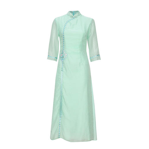 复古民族风，新中式改良旗袍修身假两件奥黛立领国潮刺绣连衣裙OG-6041 商品图4