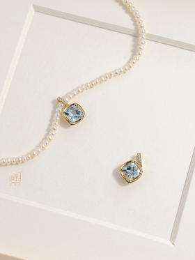 18K金海蓝宝万能扣+正圆无瑕baby珠项链