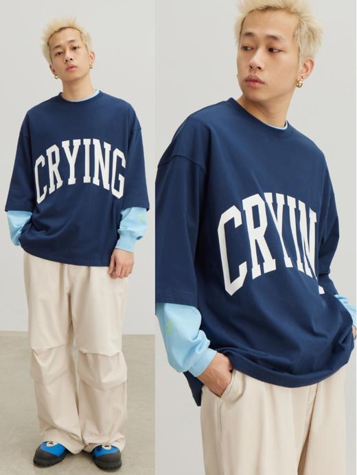 CryingCenter藏青大字母复古撞色街头宽松造型长短袖T恤 哭喊中心 商品图0
