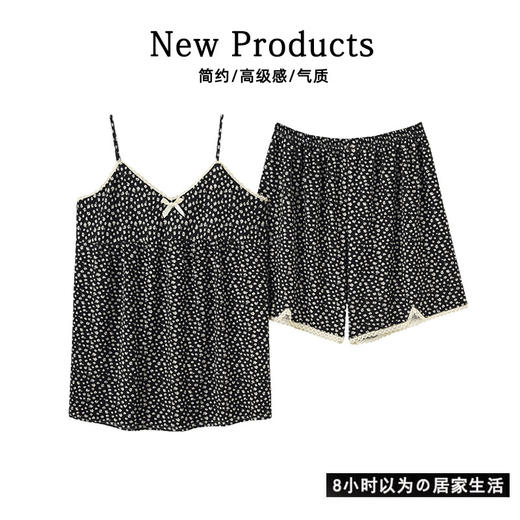 「两件套！四款可选」纯欲性感吊带睡衣女夏天薄款短裤套装 少女小碎花冰丝凉感型家居服上衣裤子 商品图0