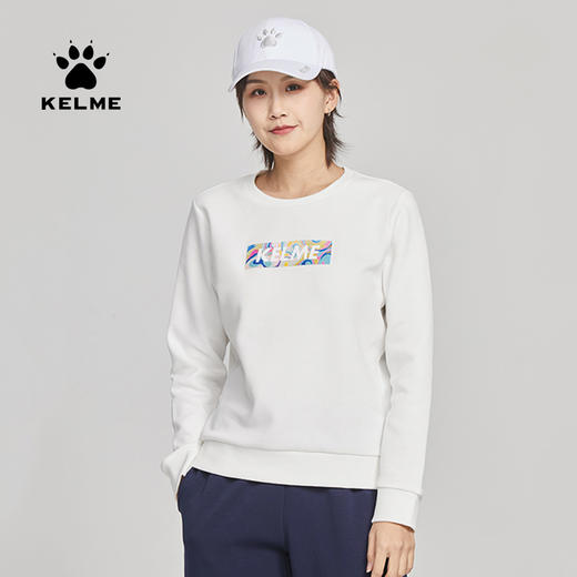 KELME卡尔美圆领卫衣女春季韩版时尚宽松休闲白色拼色字母上衣 商品图0