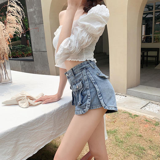夏日穿搭【辣妹热裤 谁穿谁好看！！！】韩国复古工装牛仔短裤，纯欲风小蛮腰收腹翘臀百搭短裤宽松，高腰显瘦口袋热裤灰色宽松阔腿A字短裤薄 商品图4