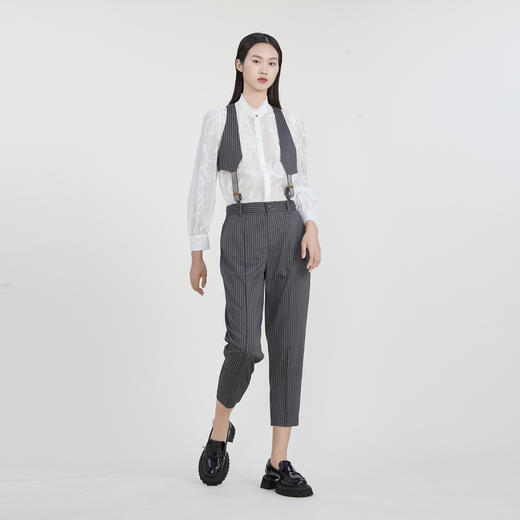 谜底休闲背带裤2023春新款复古条纹特色背带萝卜九分裤231MK0106 商品图1