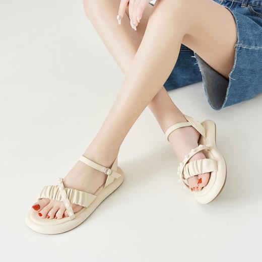 ZHR法式珍珠凉鞋女2023夏季新款仙女气质交叉一字带凉鞋软底轻便 商品图0