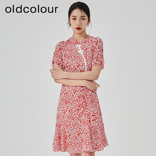 oldcolour2023夏新款气质碎花高腰短款旗袍式连衣裙女GN21101793 商品图2