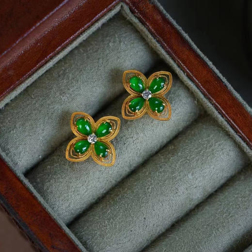 龢盒原创  经典款翡翠四叶草耳钉 商品图3