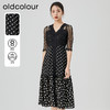 oldcolour2023夏季新款黑色V领蕾丝拼接波点连衣裙女GN21102760 商品缩略图0