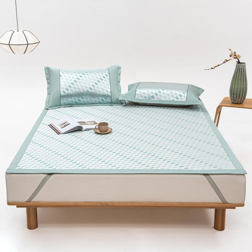 【小方格凉席】冰丝席冰丝凉席提花小方格凉席三件套可水洗折叠 商品图10