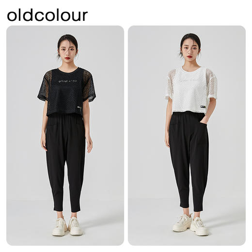 oldcolour直筒短款T恤2023夏季新款休闲网纱假两件上衣N22021274 商品图2