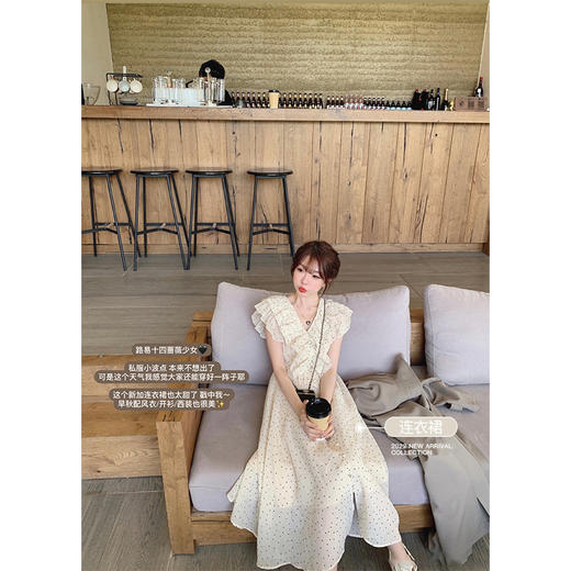 金蘑菇菇【路易十四蔷薇少女】温柔风荷叶领收腰波点出游连衣裙 商品图2