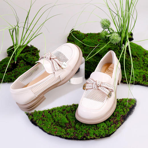 Safiya/索菲娅2023春季新品麦穗蝴蝶结网面休闲软底英伦JK小皮鞋 SF31112427 商品图10