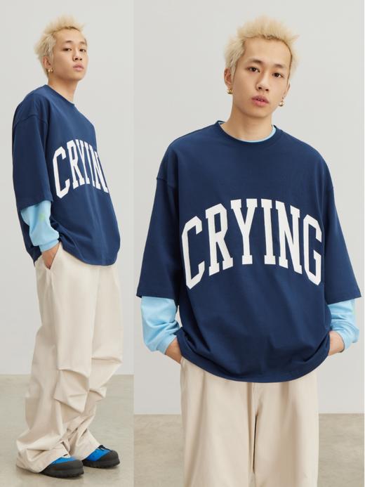 CryingCenter藏青大字母复古撞色街头宽松造型长短袖T恤 哭喊中心 商品图1