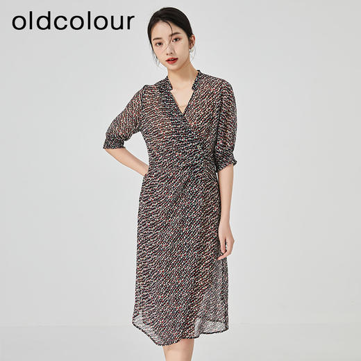 oldcolour2023夏季新款法式薄款气质高腰显瘦碎花连衣裙N22101239 商品图3