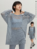 CryingCenter雾霾蓝灰网眼镂空针织手写体 刺绣宽松上衣哭喊中心 商品缩略图0