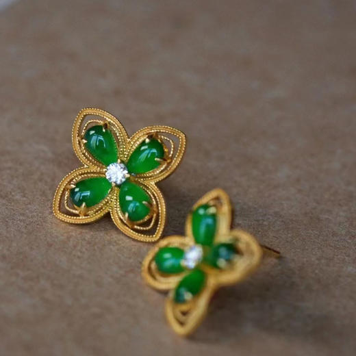 龢盒原创  经典款翡翠四叶草耳钉 商品图2