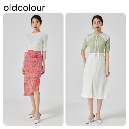 oldcolour2023夏季新款法式娃娃领蕾丝针织短袖上衣女GN21052718 商品图2