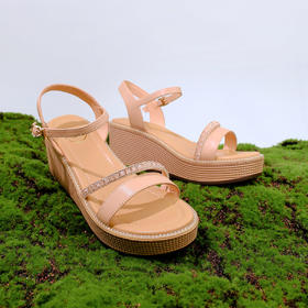 Safiya/索菲娅2023夏季新品罗马风水钻细带休闲坡跟厚底凉鞋SF32115063