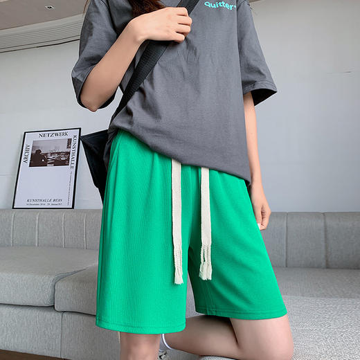 抽绳冰丝运动短裤女夏季薄款高腰显瘦休闲裤子宽松显瘦阔腿五分裤 商品图3