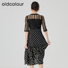 oldcolour2023夏季新款黑色V领蕾丝拼接波点连衣裙女GN21102760 商品缩略图4