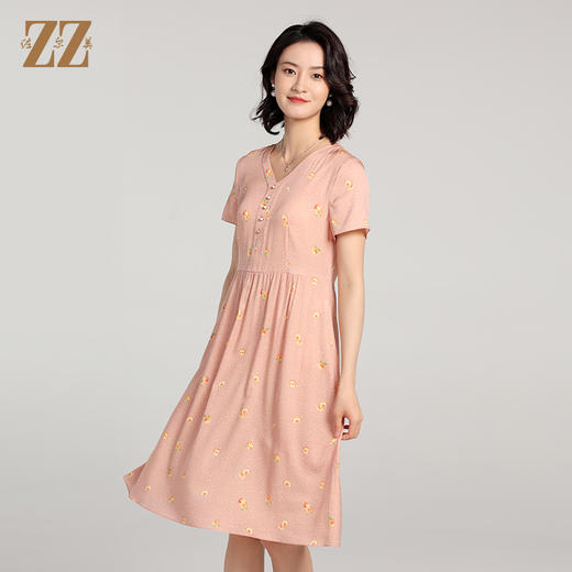 佐尔美夏季新款 弹力桑蚕丝真丝小碎花连衣裙女E22LS62 商品图1
