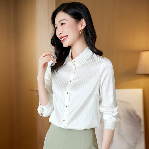 重磅真丝长袖衬衫纯色条纹KQN-67631 商品图0