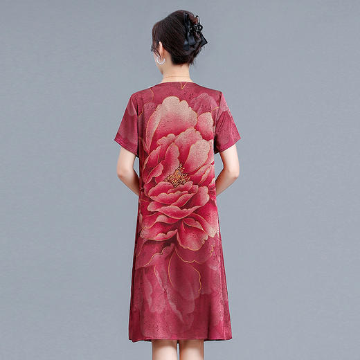 修身时尚，气质A字裙中长款印花大码妈妈装连衣裙QYM-FL-23H8020-L 商品图2