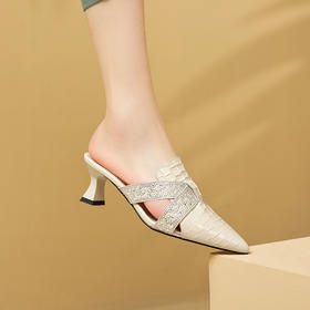 优雅百搭，尖头真皮高跟凉拖GLS602