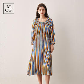 Marc O'Polo/MOP春夏圆领分割线条纹七分袖连衣裙女	354086221147