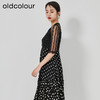 oldcolour2023夏季新款黑色V领蕾丝拼接波点连衣裙女GN21102760 商品缩略图3